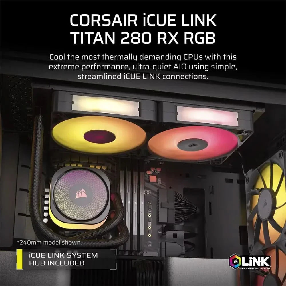 Corsair iCUE LINK TITAN 280 RX RGB Black, 280mm AIO Liquid CPU Cooler – TechCure India