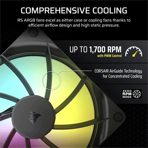 Corsair RS140 ARGB 140mm PWM Cabinet Fan, Dual Pack Black (CO-9050183-WW) – TechCure India