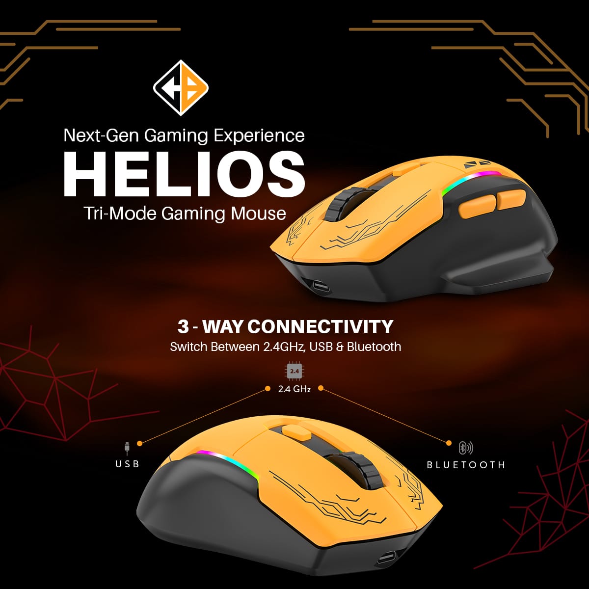 Cosmic Byte Helios Tri-Mode Mouse with Software Support, 1000Hz Polling Rate Black – photo 2 – TechCure India