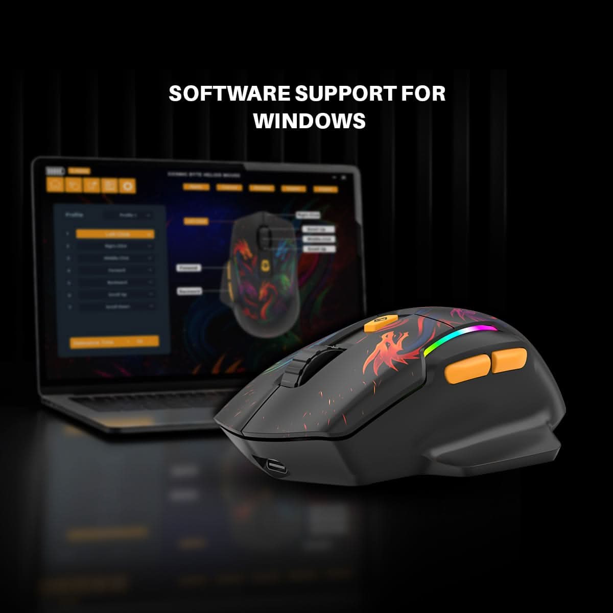 Cosmic Byte Helios Tri-Mode Mouse with Software Support, 1000Hz Polling Rate Dragon Edition Black – photo 4 – TechCure India