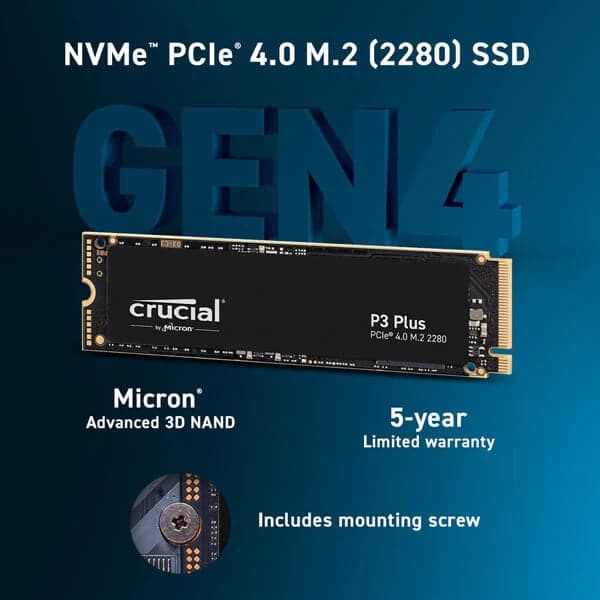 CRUCIAL P3 Plus 1TB M.2 NVMe Internal Solid State Drive - 4