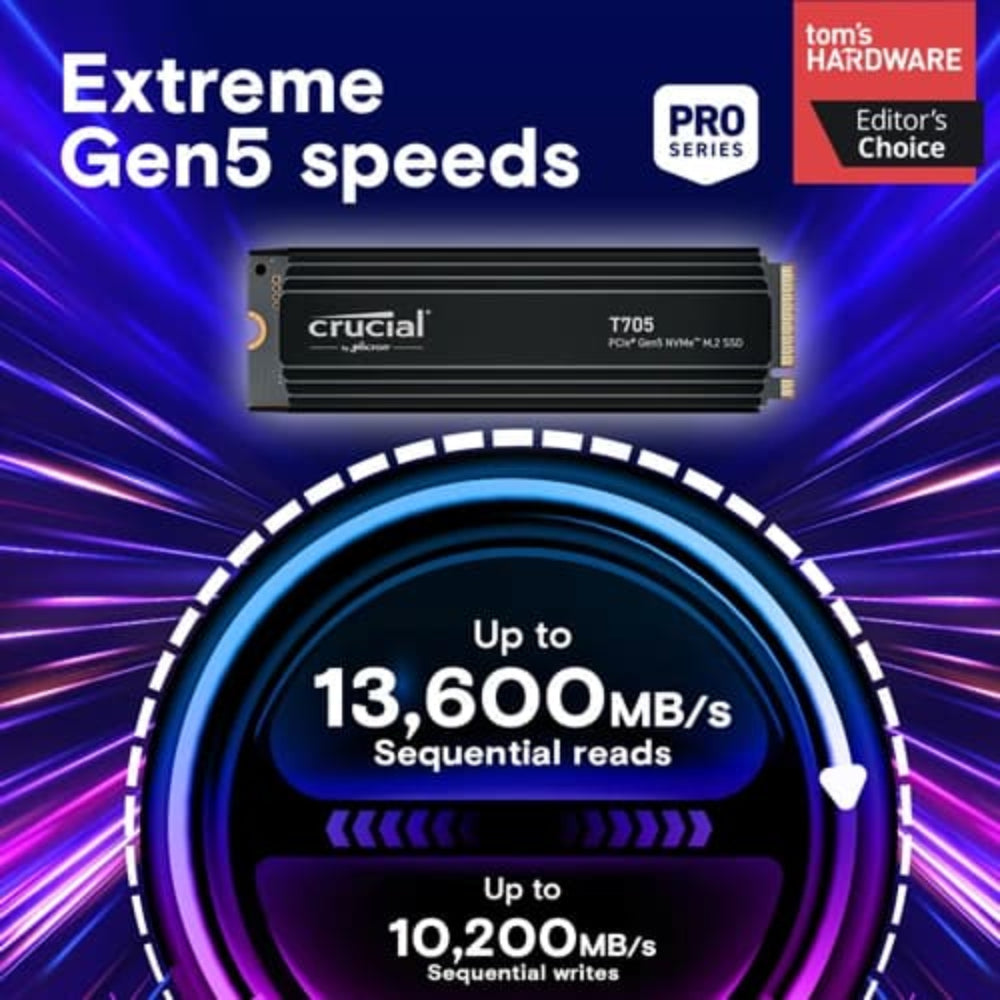 CRUCIAL T705 1TB M.2 NVME Gen5 Solid State Drive ( SSD ) ( With Heatsink ) - 4