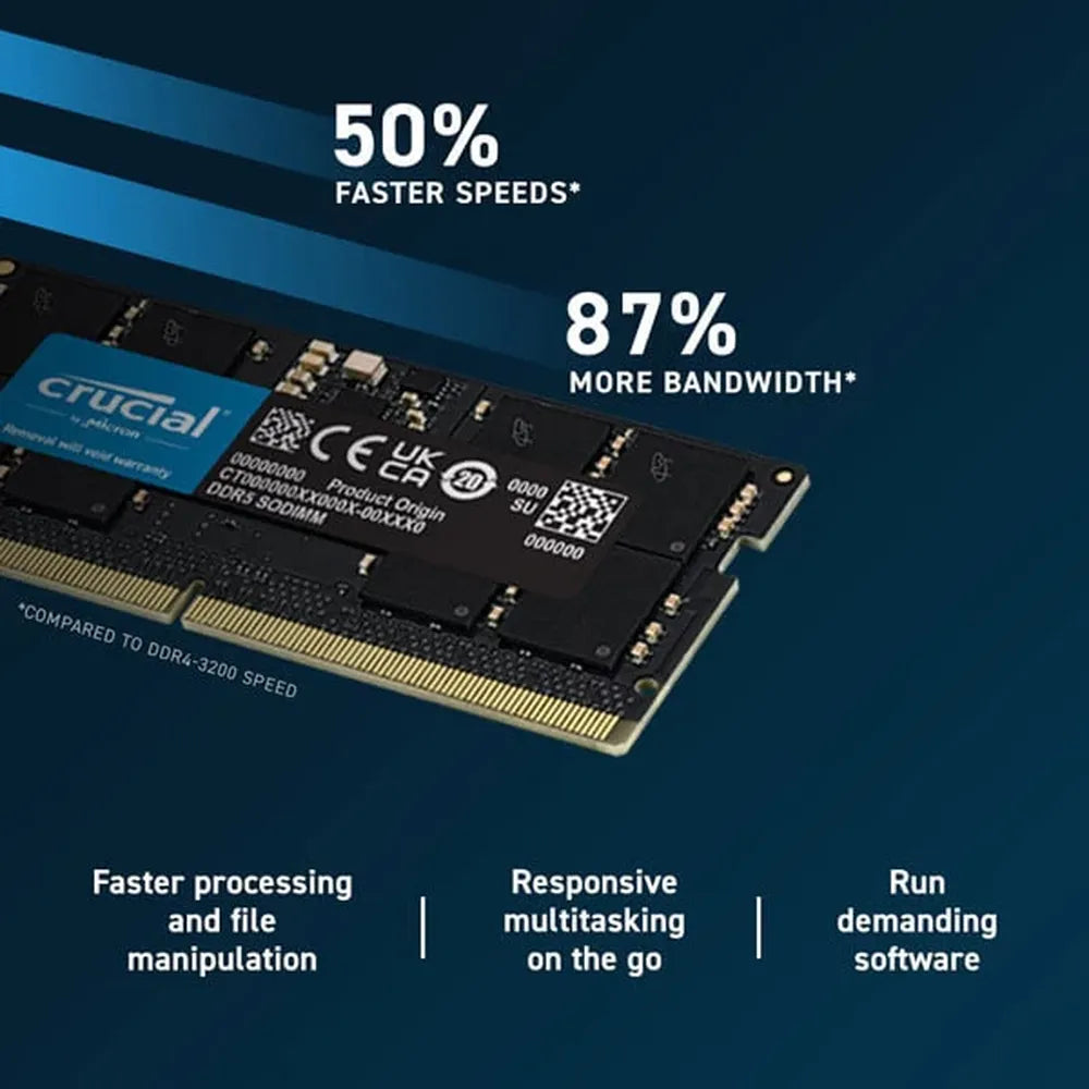 CRUCIAL 8GB ( 8GB x 1 ) 4800MHz DDR5 Laptop RAM ( CL40 ) - 3