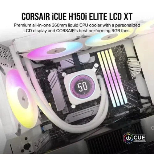CORSAIR iCUE H150i Elite LCD XT RGB 360mm CPU Liquid Cooler (White) - 4