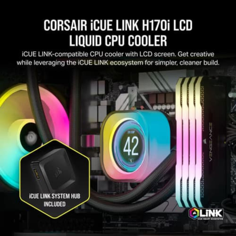 CORSAIR iCUE Link H170i RGB 420mm CPU Liquid Cooler (Black) ( With LCD Display ) - 3