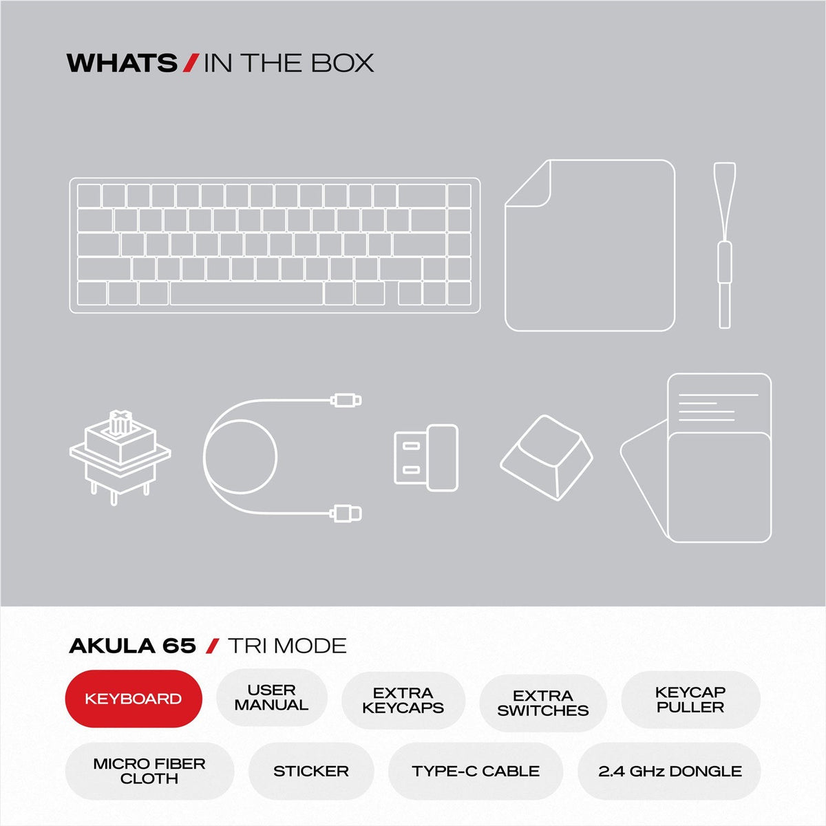 Cybeart Akula 65 - Compact 65% Wireless RGB Mechanical Keyboard (Signature Edition - White/Red/Gray) - image 10