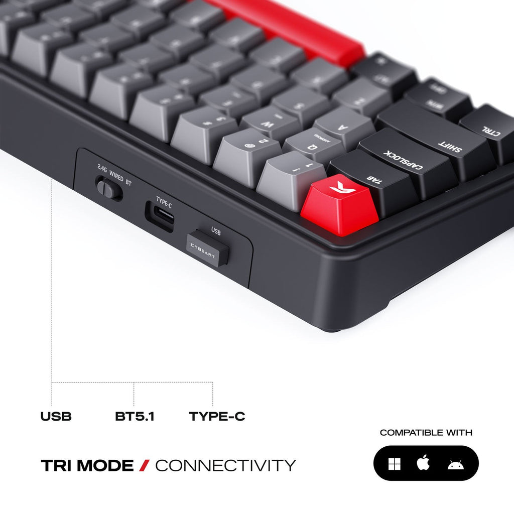 Cybeart Akula 65 - Compact 65% Wireless RGB Mechanical Keyboard (Signature Edition - White/Red/Gray) - image 5