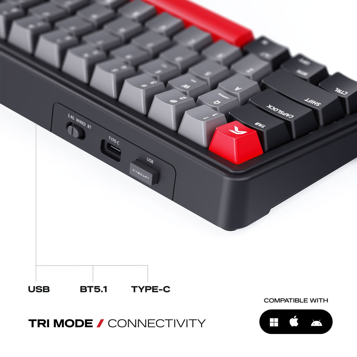 Cybeart Akula 65 - Compact 65% Wireless RGB Mechanical Keyboard (Signature Edition - White/Red/Gray) - image 5