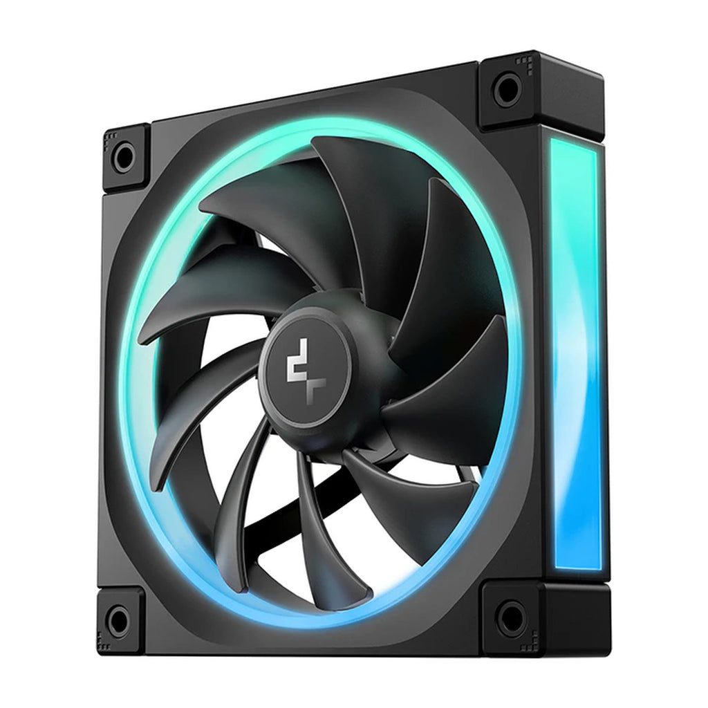 Deepcool FL12R 3 IN 1 ARGB 120mm Cabinet Fan – — single Deepcool FL12R 120mm black ARGB fan angled view – TechCure India