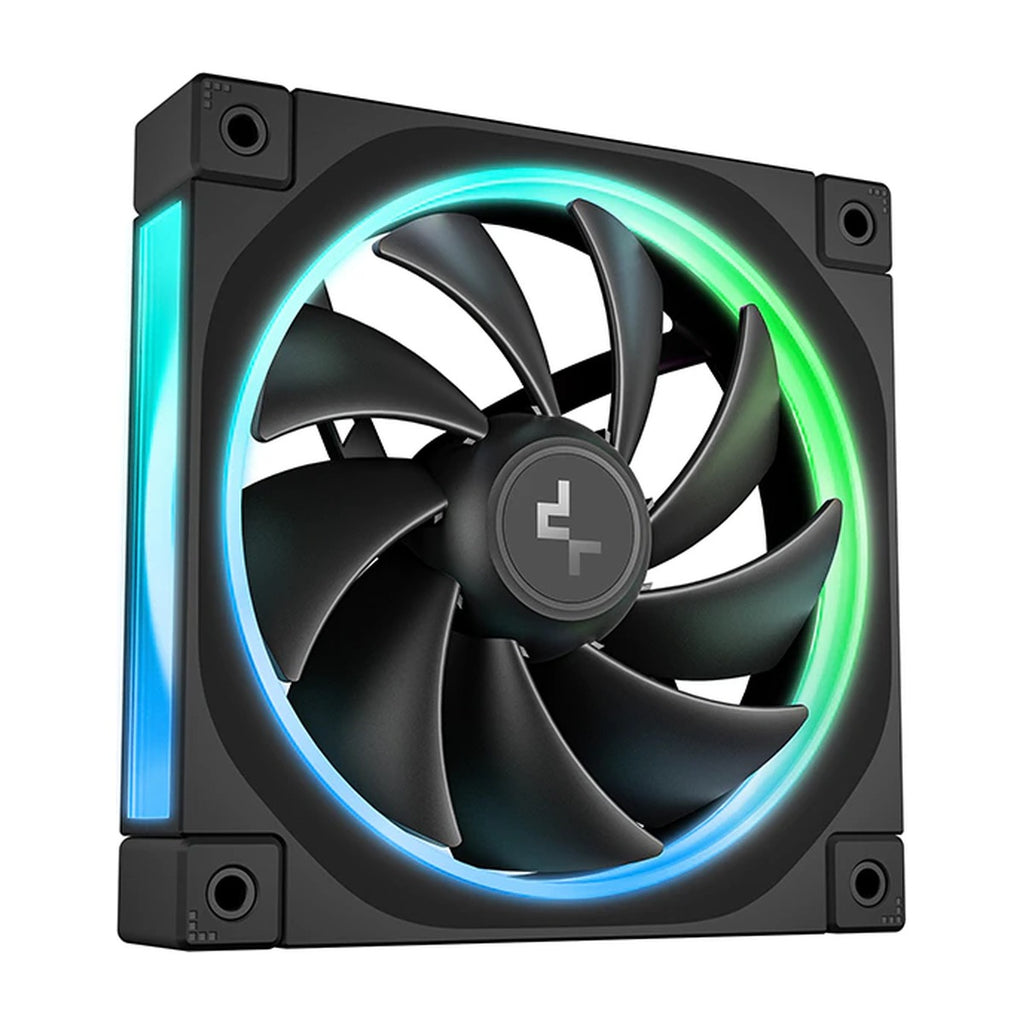 Deepcool FL12R 3 IN 1 ARGB 120mm Cabinet Fan Black – — Deepcool FL12R 120mm black ARGB fan angled view – TechCure India
