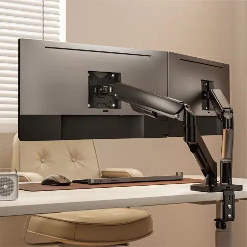 Dual Monitor Gas Spring Table Stand – Pneumatic Two Monitor Desk Mount Arm (for 13–32″ Monitors/ 8kg per monitor) — image 3