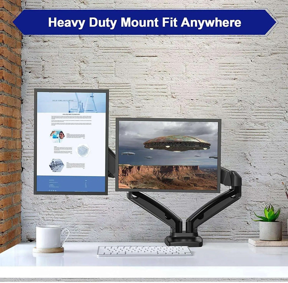 Dual Monitor Gas Spring Table Stand – Pneumatic Two Monitor Desk Mount Arm (for 13–32″ Monitors/ 8kg per monitor) — image 6