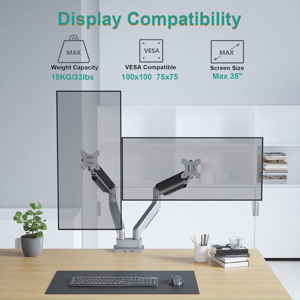 Dual Monitor Heavy Duty Gas Spring Arm Desk Mount (for 13–35″ Monitor/ 15kg per monitor) — image 4