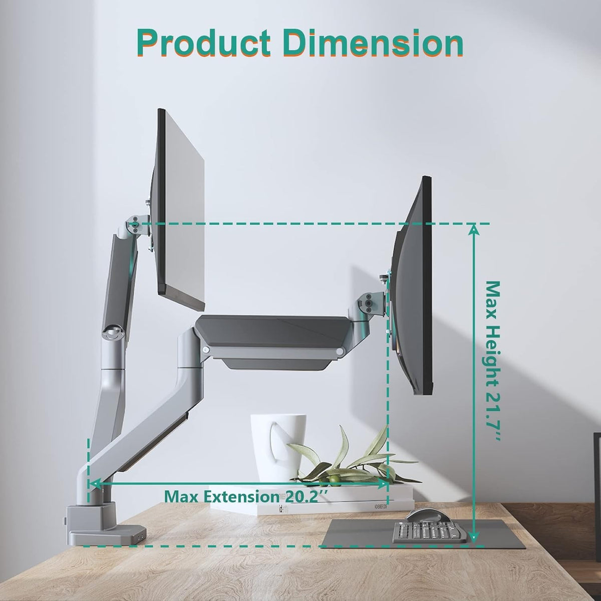 Dual Monitor Heavy Duty Gas Spring Arm Desk Mount (for 13–35″ Monitor/ 15kg per monitor) — image 5