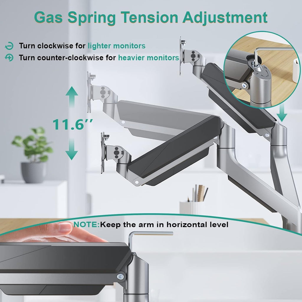 Dual Monitor Heavy Duty Gas Spring Arm Desk Mount (for 13–35″ Monitor/ 15kg per monitor) — image 6