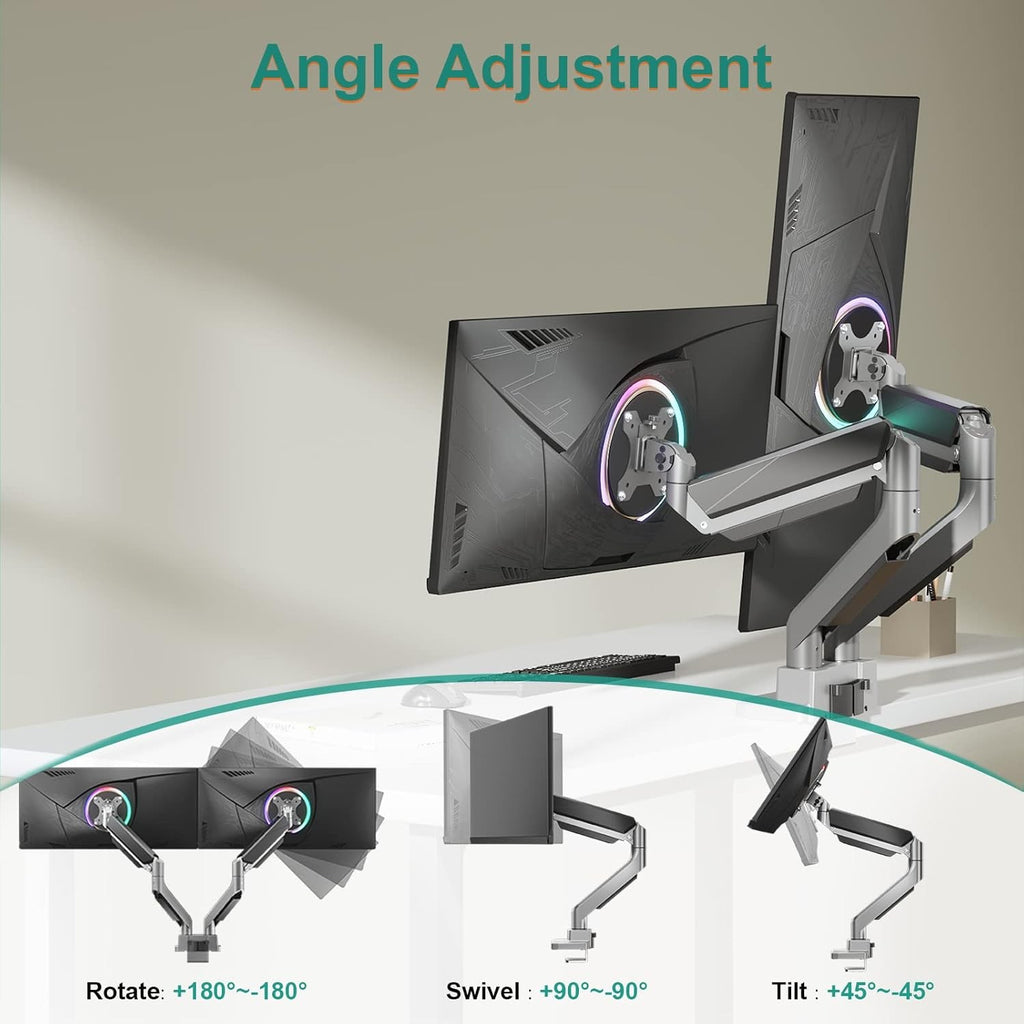 Dual Monitor Heavy Duty Gas Spring Arm Desk Mount (for 13–35″ Monitor/ 15kg per monitor) — image 7