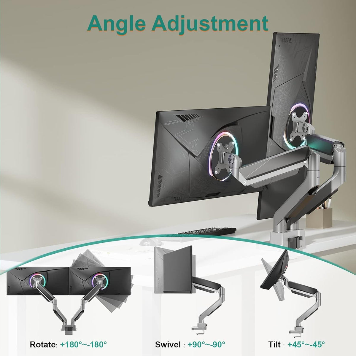Dual Monitor Heavy Duty Gas Spring Arm Desk Mount (for 13–35″ Monitor/ 15kg per monitor) — image 7