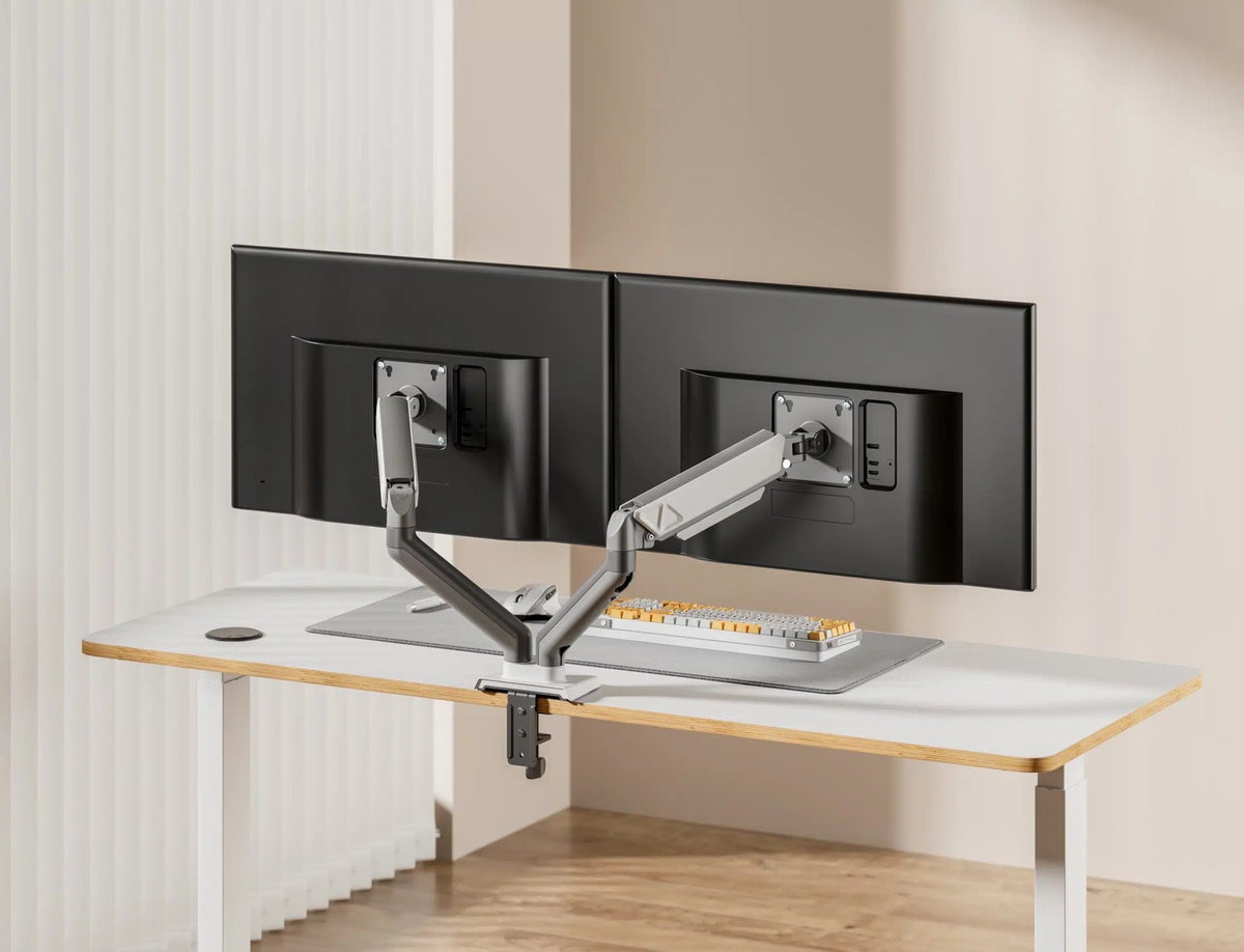 Dual Monitor Silver Alloy Spring Assisted Table Stand – Desk Mount Arm (for 13–32″ Monitors/ 8kg per monitor) — image 6