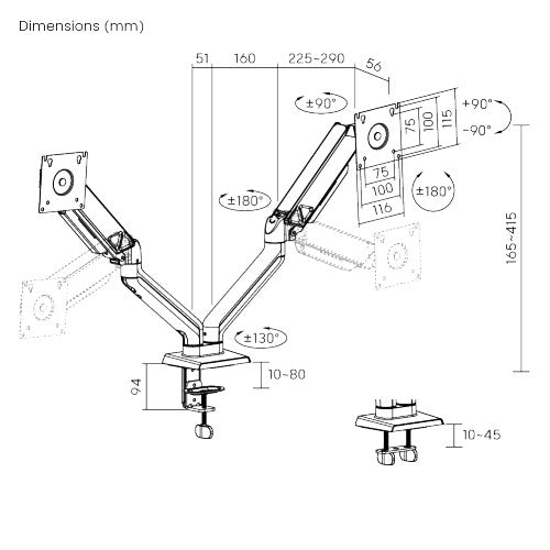 Dual Monitor Silver Alloy Spring Assisted Table Stand – Desk Mount Arm (for 13–32″ Monitors/ 8kg per monitor) — image 7