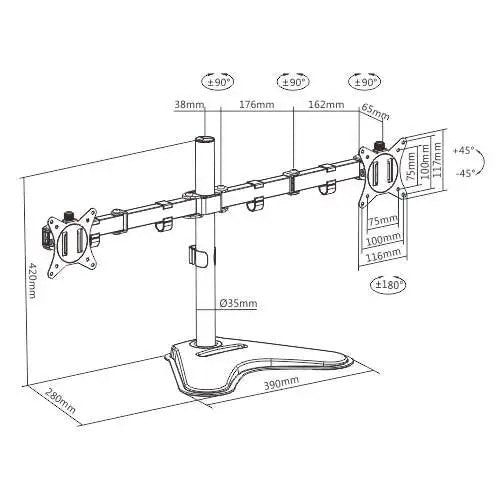 Dual Monitor Stand Freestanding – Tabletop Articulating Desk Mount – Two Monitor Arm (for 13–32″ Monitors/ 8kg per monitor) — image 8