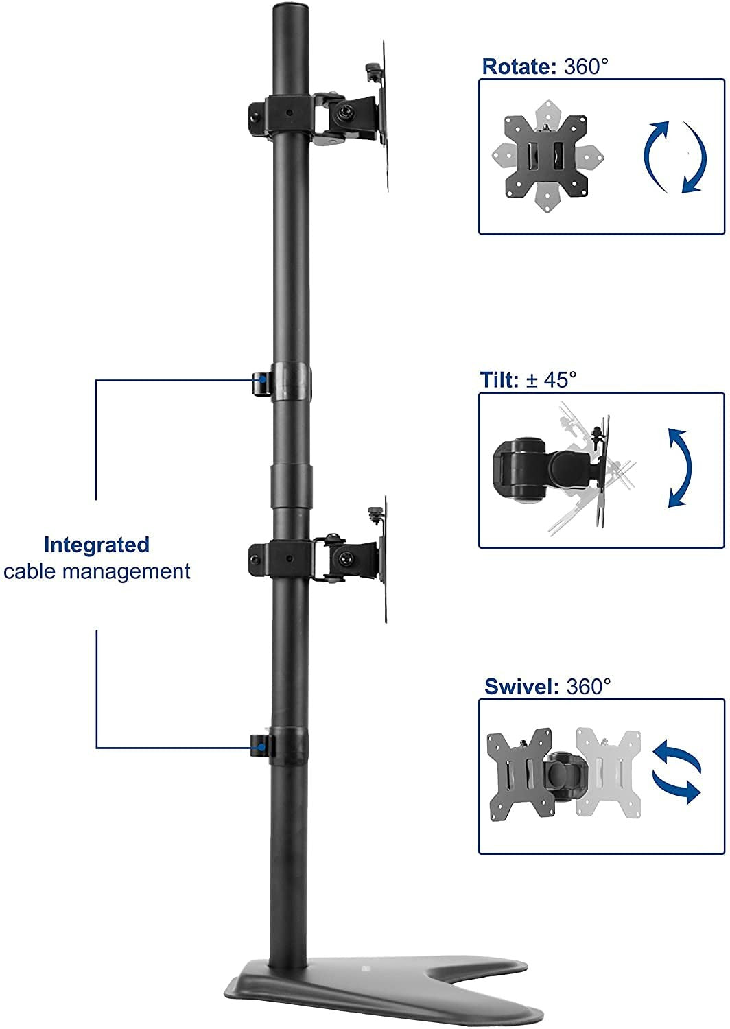 Dual Monitor Vertical Stand – Two Monitor Vertical Desk Mount – Freestanding Arm For 2 Screens (for 13–32″ Monitors/ 8kg per monitor) — image 6