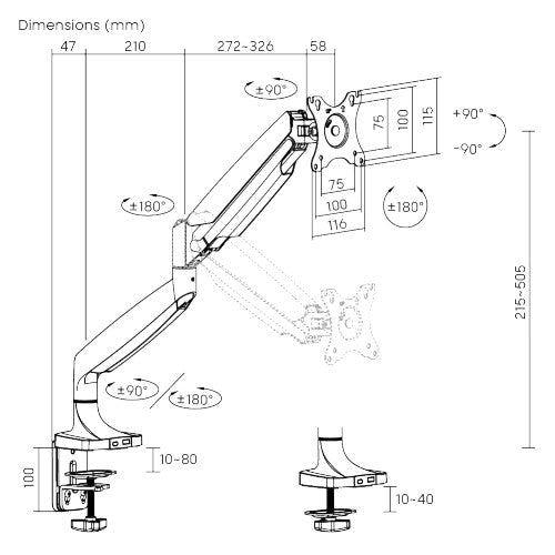 Economy Gas Spring Monitor Arm – Supports Monitors From 17″-45″/ 14kg capacity — image 6