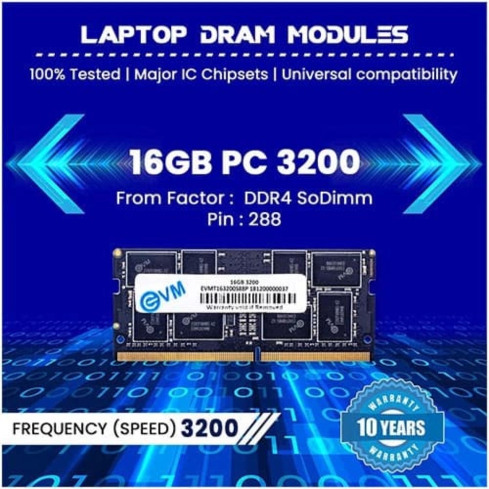 EVM 16GB ( 16GB x 1 ) 3200MHz DDR4 Laptop RAM ( Black ) ( CL19 ) – photo 3 – Model EVMT16G3200S88P – TechCure India