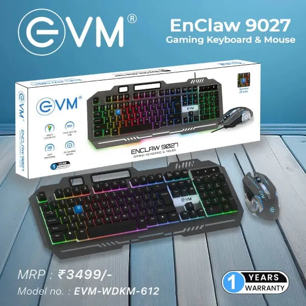 EVM EnClaw 9027 Gaming Keyboard and Mouse Combo (Black) (WDKM-612-BLACK-GREY) – TechCure India