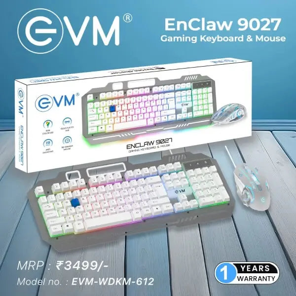 EVM EnClaw 9027 Gaming Keyboard and Mouse Combo (White) (WDKM-612-SILVER-WHITE) – TechCure India