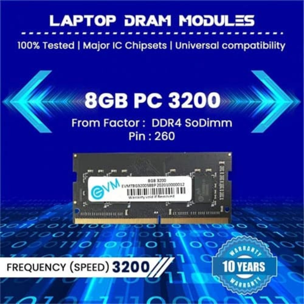 EVM 8GB ( 8GB x 1 ) 3200MHz DDR4 Laptop RAM ( Black ) ( CL22 ) - 3