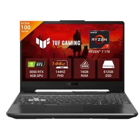 ASUS TUF Gaming A15 FA506NCQ-IN080W, AMD Ryzen 7 170 Processor, 16GB RAM, 512GB SSD, RTX 3050-4GB, 15.6 inch FHD, Windows 11 Home, Gaming Laptop, 1 Year(s) Warranty, Black – TechCure India