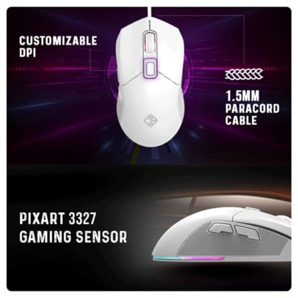 COSMIC BYTE Firestorm Wired Ergonomic RGB Gaming Mouse ( 12400DPI / 7 Macro Buttons ) ( White ) - 3