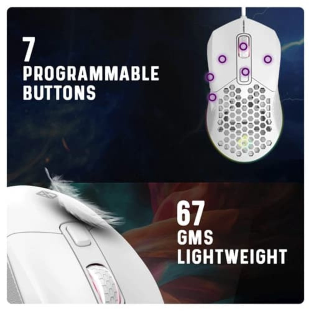 COSMIC BYTE Firestorm Wired Ergonomic RGB Gaming Mouse ( 12400DPI / 7 Macro Buttons ) ( White ) - 2