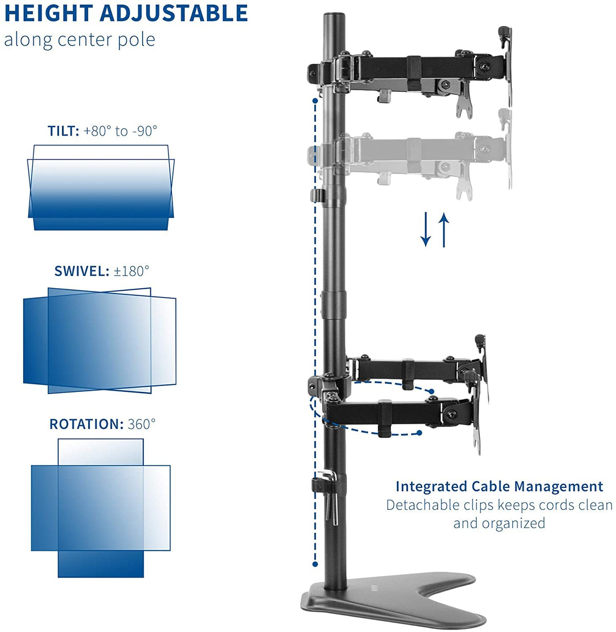 Four Monitor Stand Tabletop Freestanding – Quad Monitor Desk Mount (for 13–32″ Monitors/ 8kg per monitor) — image 8