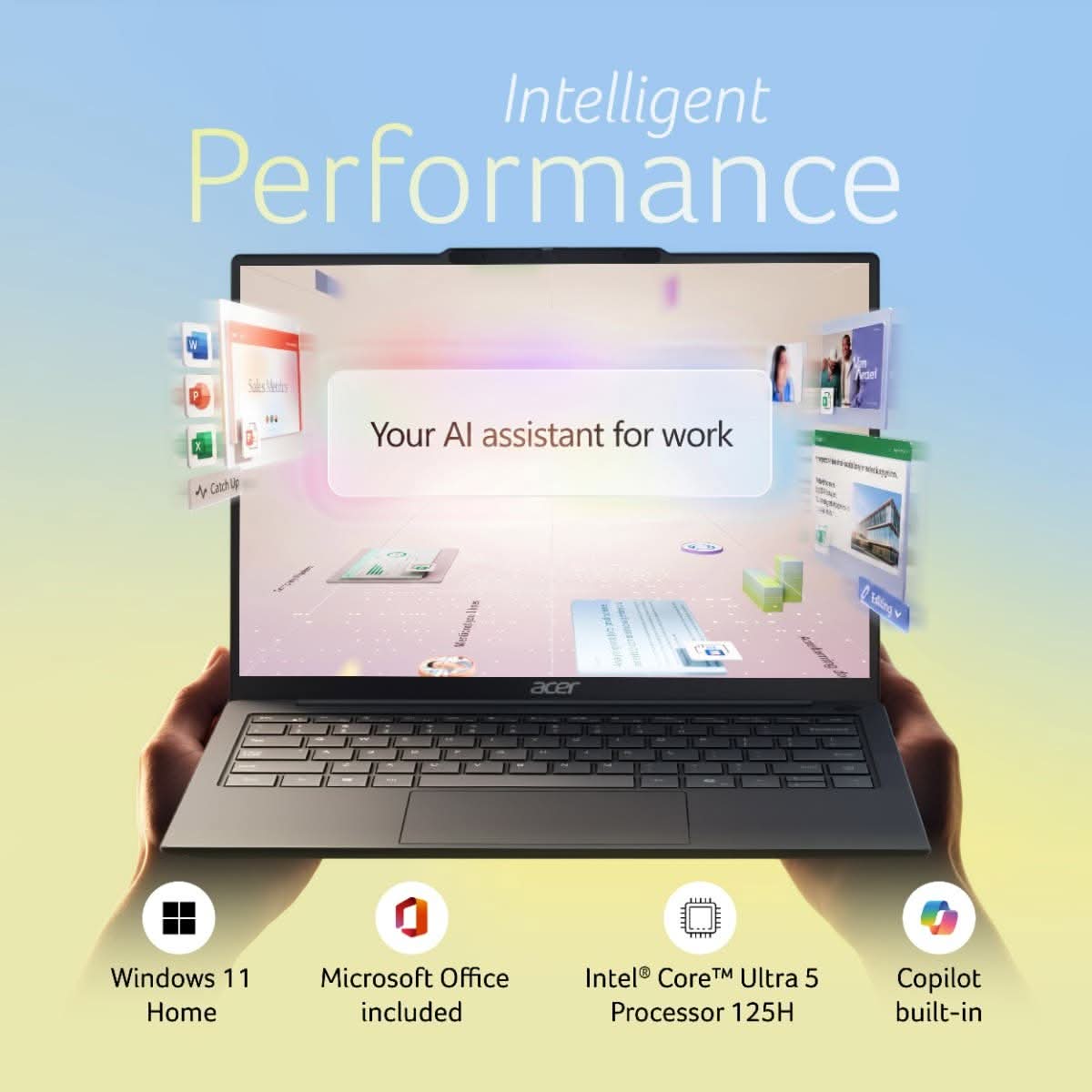 Acer Swift Neo UN.37QSI.006, Intel Core Ultra 5 125H, 16GB RAM, 512GB SSD, 14 inch, Windows 11 Home, MS Office, 1.25 kg, Steel Gray – TechCure India