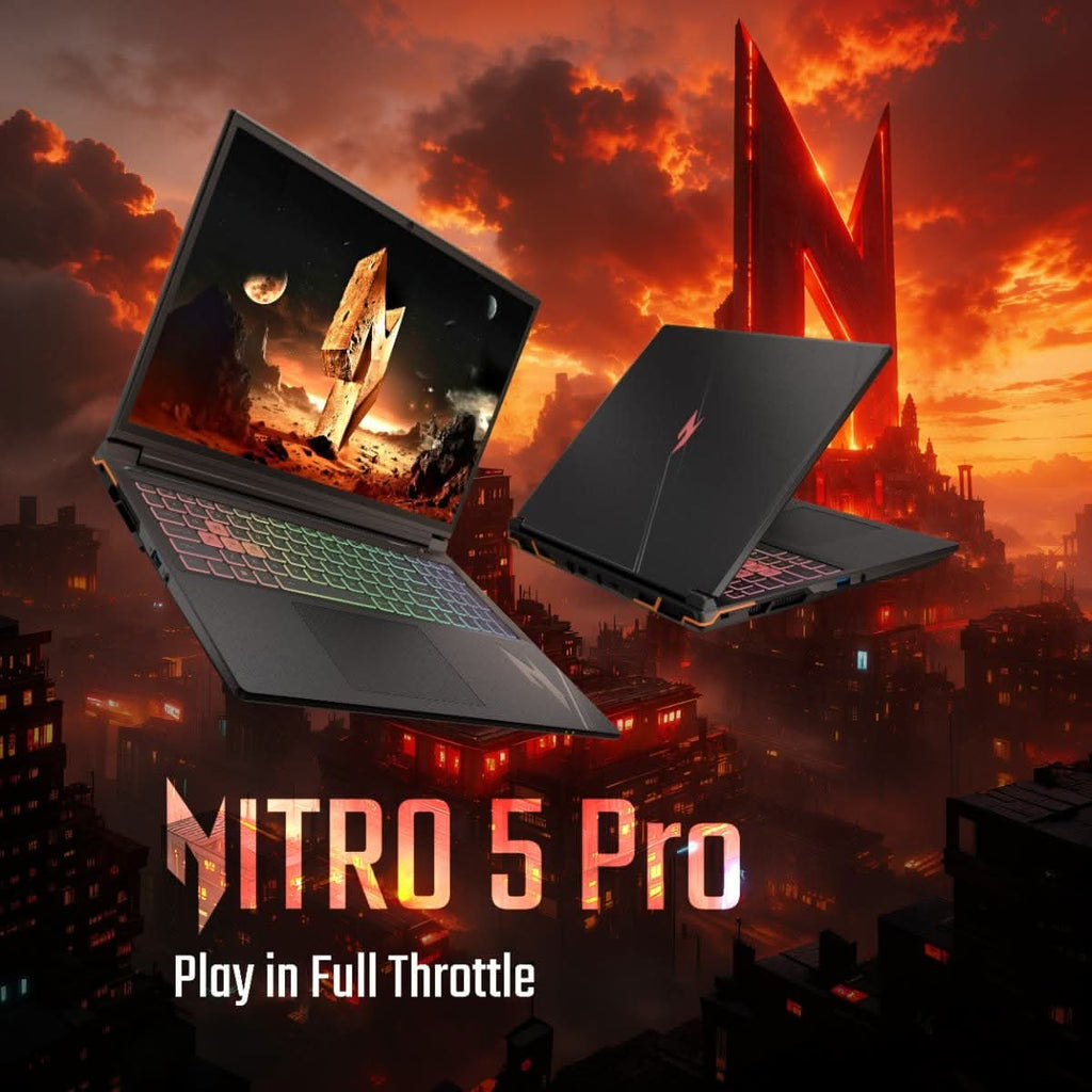 Acer NITRO 5 PRO, Gaming Laptop, Intel Core i7 14650HX, NVIDIA GeForce RTX 5050 - 8 GB GDDR7, 16 GB RAM, 1 TB SSD, FHD 16 Inch/40.64 cm, 165Hz, Windows 11 Home and MS Office, Dark Grey, Backlight Keyboard, 2.5kg, AN5P16-74G2 – TechCure India