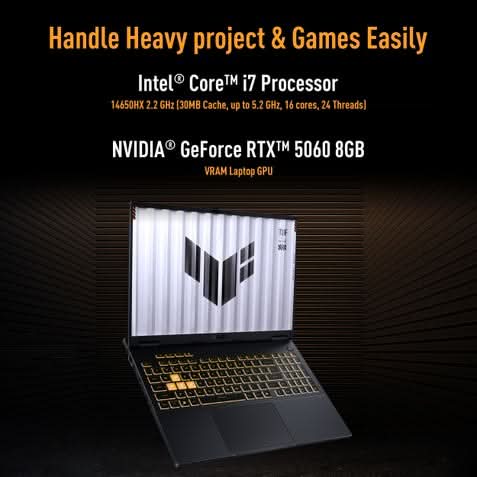 ASUS TUF Gaming F16 FX608JMI-TU251WS, Intel Core i7 14650HX, 16GB RAM, 1TB SSD 16 inch FHD+, RTX 5060 GPU, Windows 11 Home, Office Home 2024, M365 Basic - 1 Year Validity, Gaming Laptop, 1 Year(s) Warranty, GREY – TechCure India