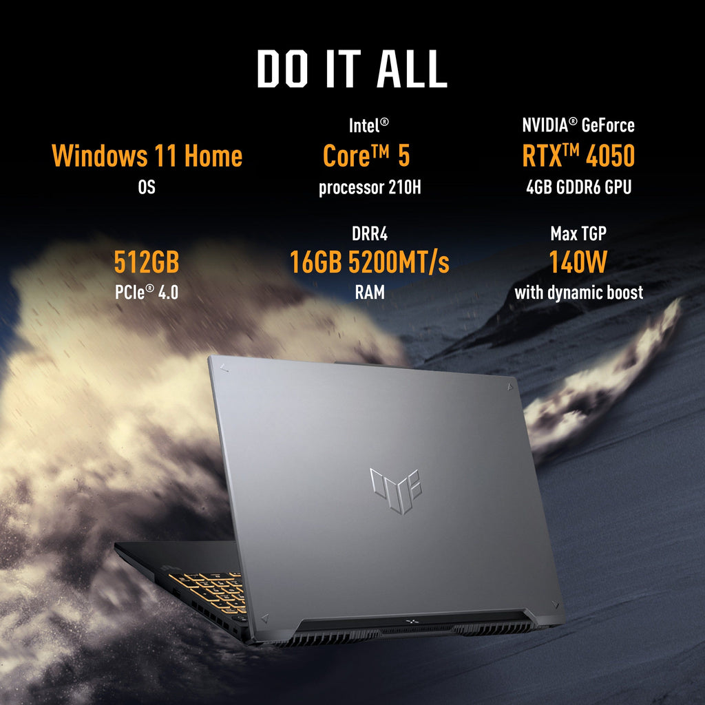 ASUS TUF GAMING F16 FX677VU-RL055WS [CORE5-210H/16GB/512GB SSD/WIN11 HOME+MS24/16.0"/6GB-RTX4050 GRAPHICS/1 YEAR(S)/GREY] – TechCure India