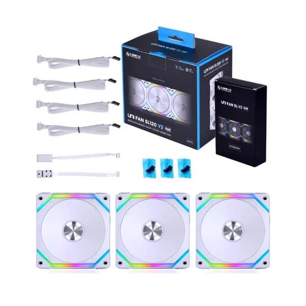 LIAN LI UNI Fan SL V2 120 ARGB With Controller Cabinet Fan (White) (Triple Pack) – TechCure India