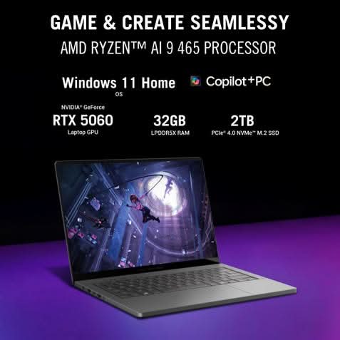 ASUS ROG Zephyrus G14 GA403GM-SY132WS, AMD Ryzen AI 9 465, 32GB RAM, 2TB SSD, RTX 5060 GPU, 14 inch 3K resolution, Windows 11 Home, Microsoft Office Home 2024, Microsoft 365 Basic, Gaming Laptop, 1 Year(s) Warranty, GREY – TechCure India