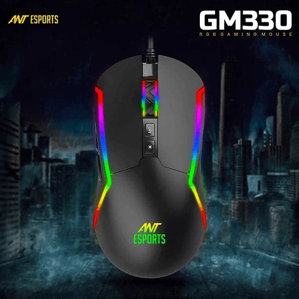 ANT ESPORTS GM330 Wired Ambidextrous RGB Gaming Mouse ( GM330-RGB-BLACK ) ( 12800DPI / 8 Macro Buttons ) ( Black ) – TechCure India