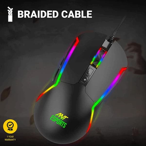 ANT ESPORTS GM330 Wired Ambidextrous RGB Gaming Mouse ( GM330-RGB-BLACK ) ( 12800DPI / 8 Macro Buttons ) ( Black ) – TechCure India