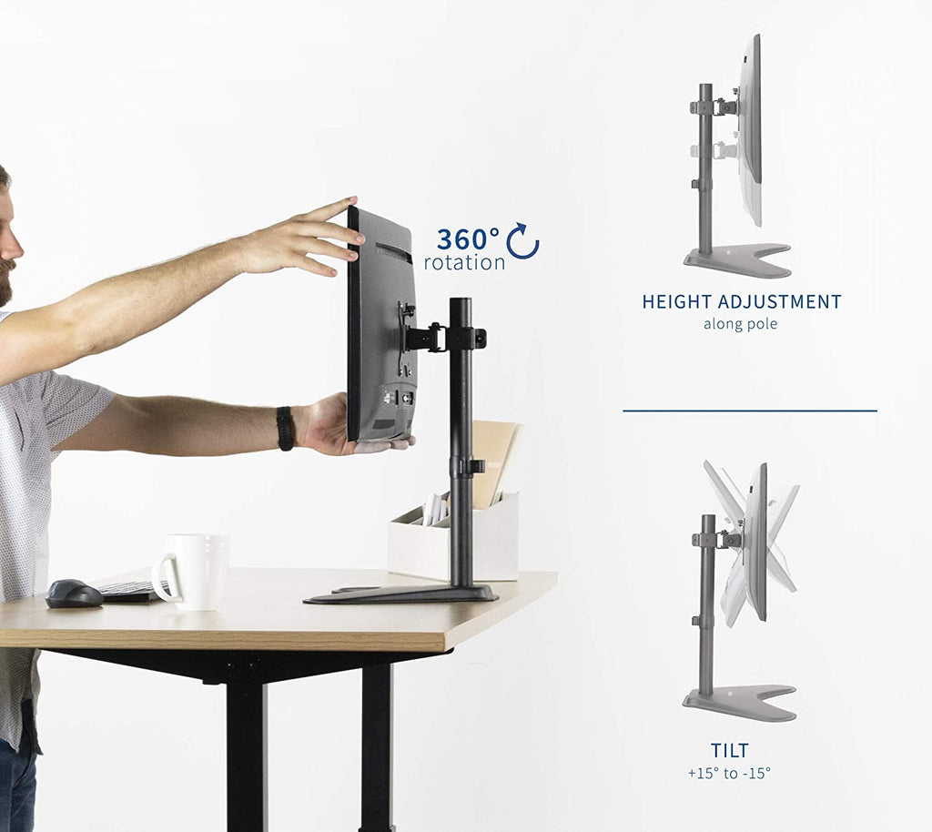 Height Adjustable Computer Monitor Stand – Single Monitor Tabletop Desk Mount (for 13–32″ Monitors/ 9kg capacity) — image 4
