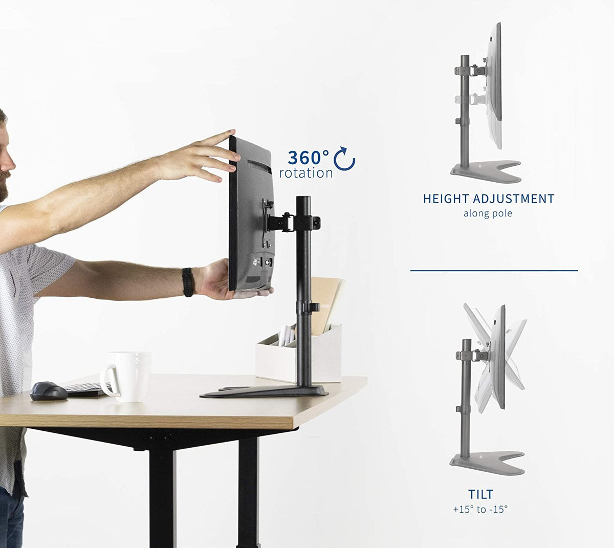 Height Adjustable Computer Monitor Stand – Single Monitor Tabletop Desk Mount (for 13–32″ Monitors/ 9kg capacity) — image 4