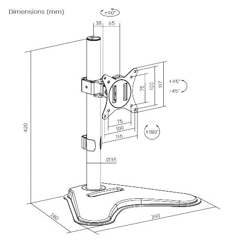 Height Adjustable Computer Monitor Stand – Single Monitor Tabletop Desk Mount (for 13–32″ Monitors/ 9kg capacity) — image 8