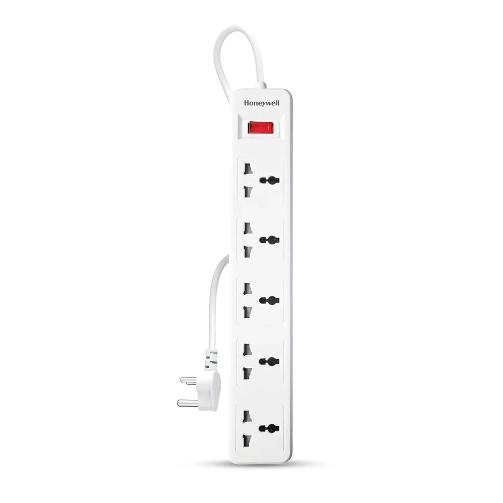 Honeywell 5 Outlet Extension Board with Master Switch, 6 Amps, 250V, 5 International Sockets, Pure Copper, 6 Advanced Safety Features, 2 Meter Power Cord, BIS Certified, 1 Year Warranty – TechCure India