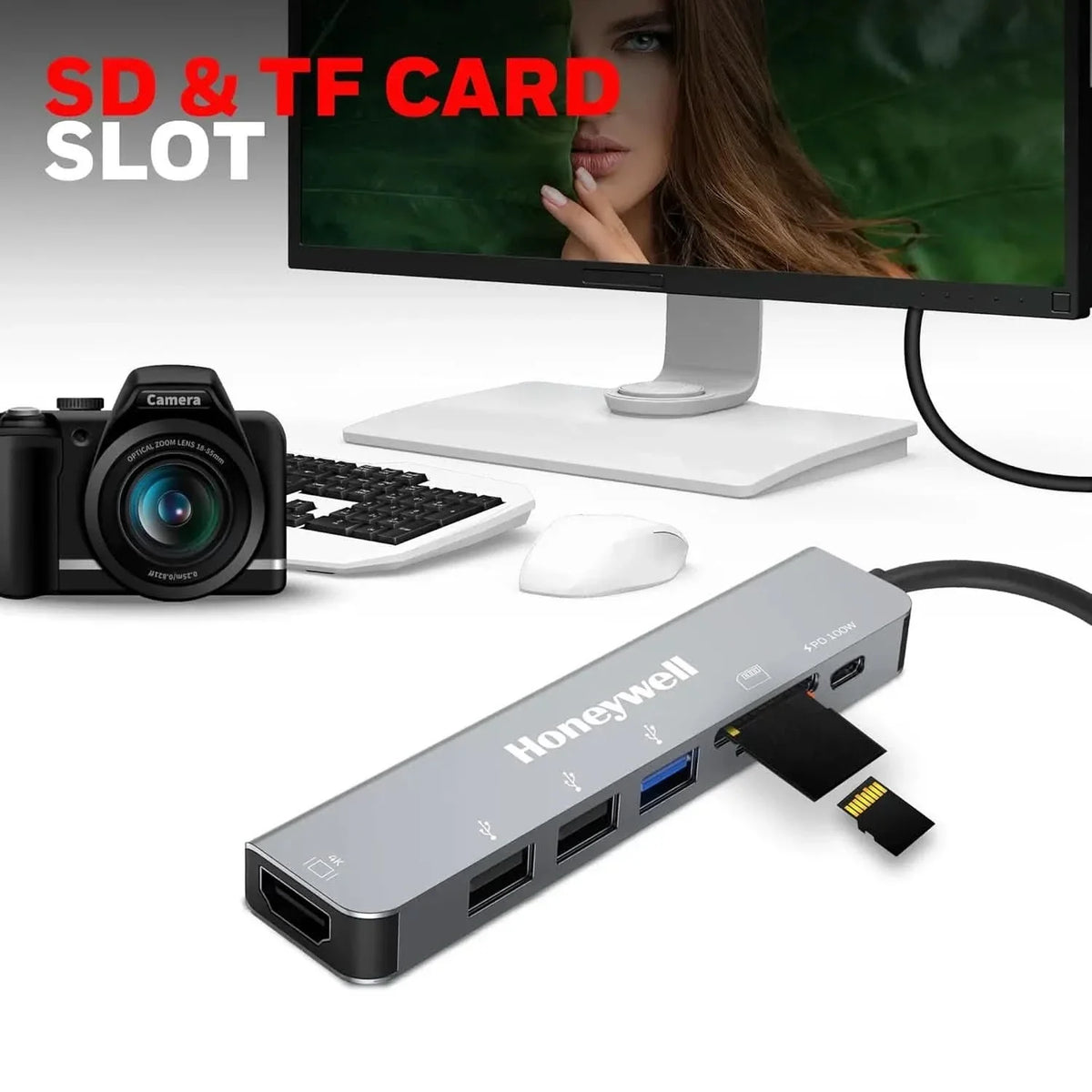 Honeywell 7-in-1 TypeC Docking Station with 4K HDMI,1xUSB 3.0, 2xUSB 2.0 & TypeC 3.0 PD 100W Charging Port, SD & Micro SD Slot,for All Type C Devices- MacBook,Laptop, Thunderbolt 3,PC,3 Years Warranty – TechCure India