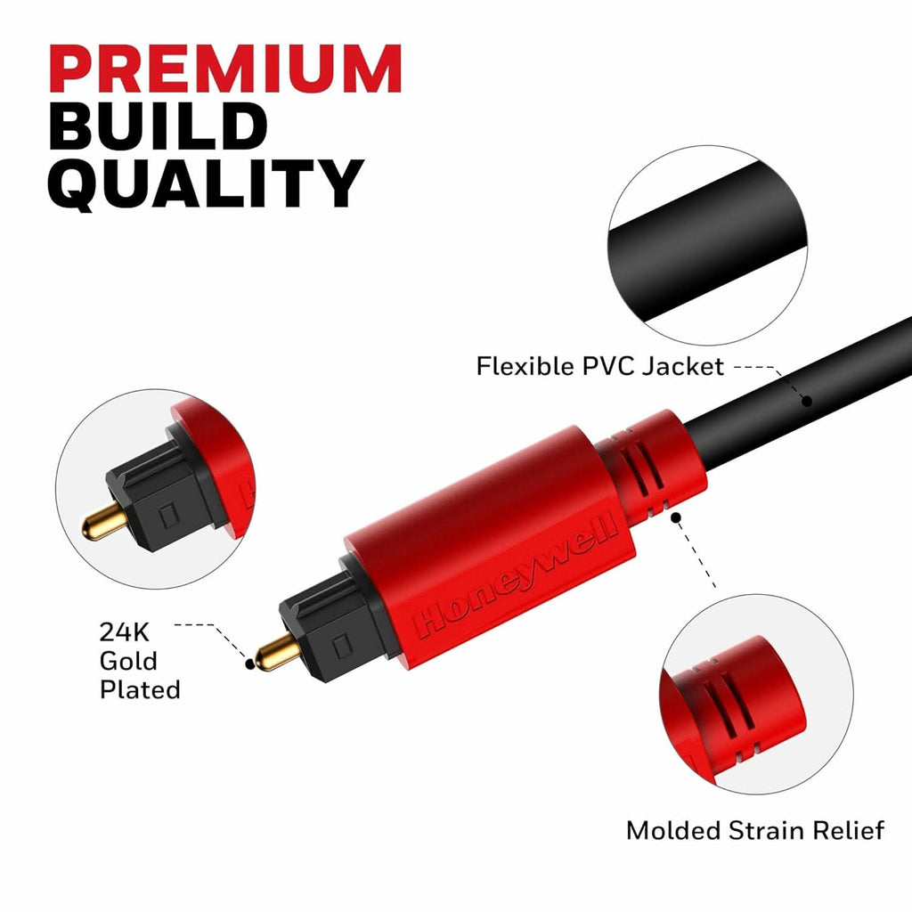 Honeywell Digital Optical Audio Toslink Cable 2 meter, 24K Gold Plated Connectors, PVC Jacketed Copper Wire, Compatible with Home Theatres (7.1), Xbox, PS5, soundbars,Blu-ray players & Gaming Consoles – TechCure India