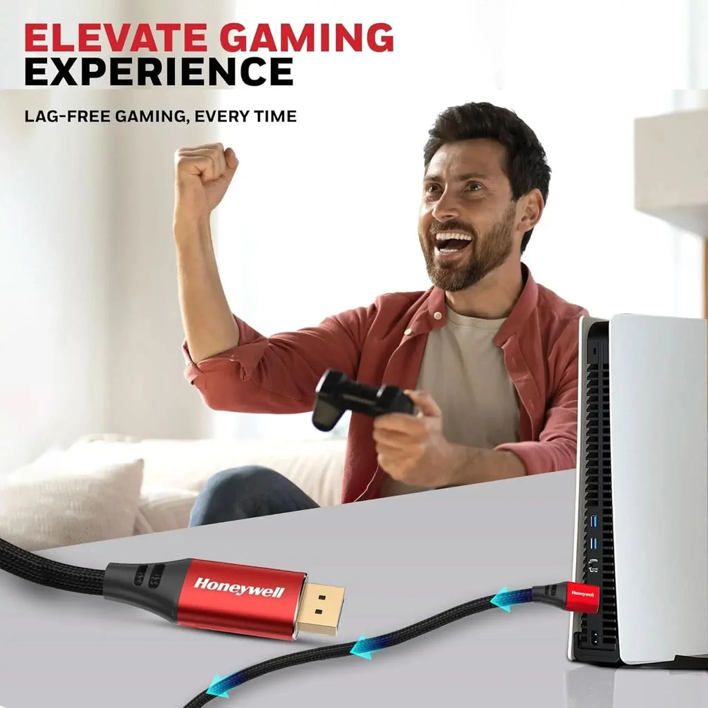 Honeywell Display Port To Display Port 2.1 Cable, 16K@60Hz UHD Resolution, 2 meter, 40 GBPS Transmission Speed, Male to Male, Compatible with TV, Laptop, Projector, Monitor, etc – TechCure India