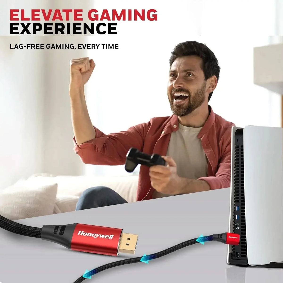 Honeywell Display Port To Display Port 2.1 Cable, 16K@60Hz UHD Resolution, 2 meter, 40 GBPS Transmission Speed, Male to Male, Compatible with TV, Laptop, Projector, Monitor, etc – TechCure India
